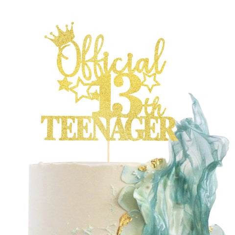 1 Pack Official Teenager 13 Cake Topper Glitter Number 13 Thirteen Birthday Cake Pick Decorations for Teen 13th Birthday Party Cake Decorations Supplies Gold