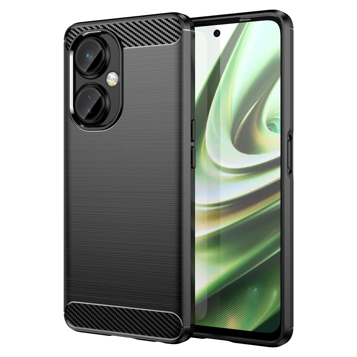 Wookfiss Cover for OnePlus Nord CE 3 Lite 5G Silicone Case,TPU Design Carbon Fiber Original Case Black Cover,Shockproof Anti-Scratch Slim