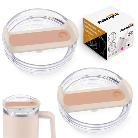 Fabenyok 30 OZ Tumbler Lid Replacement Fit for Stanley Cup, 2 Pack Clear Replacement Lids Fit for Stanley Travel Tumbler, Spill Proof Tumbler Covers for Stanley Cup Accessories (Clear - Rose Quartz)