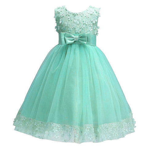 Discoball Girls Princess Dress,Tulle Bow Lace Embroidery Flower Girl Dress,Birthday Party Wedding Bridesmaid First Communion Girls' Dresses for 1-10 Years Green