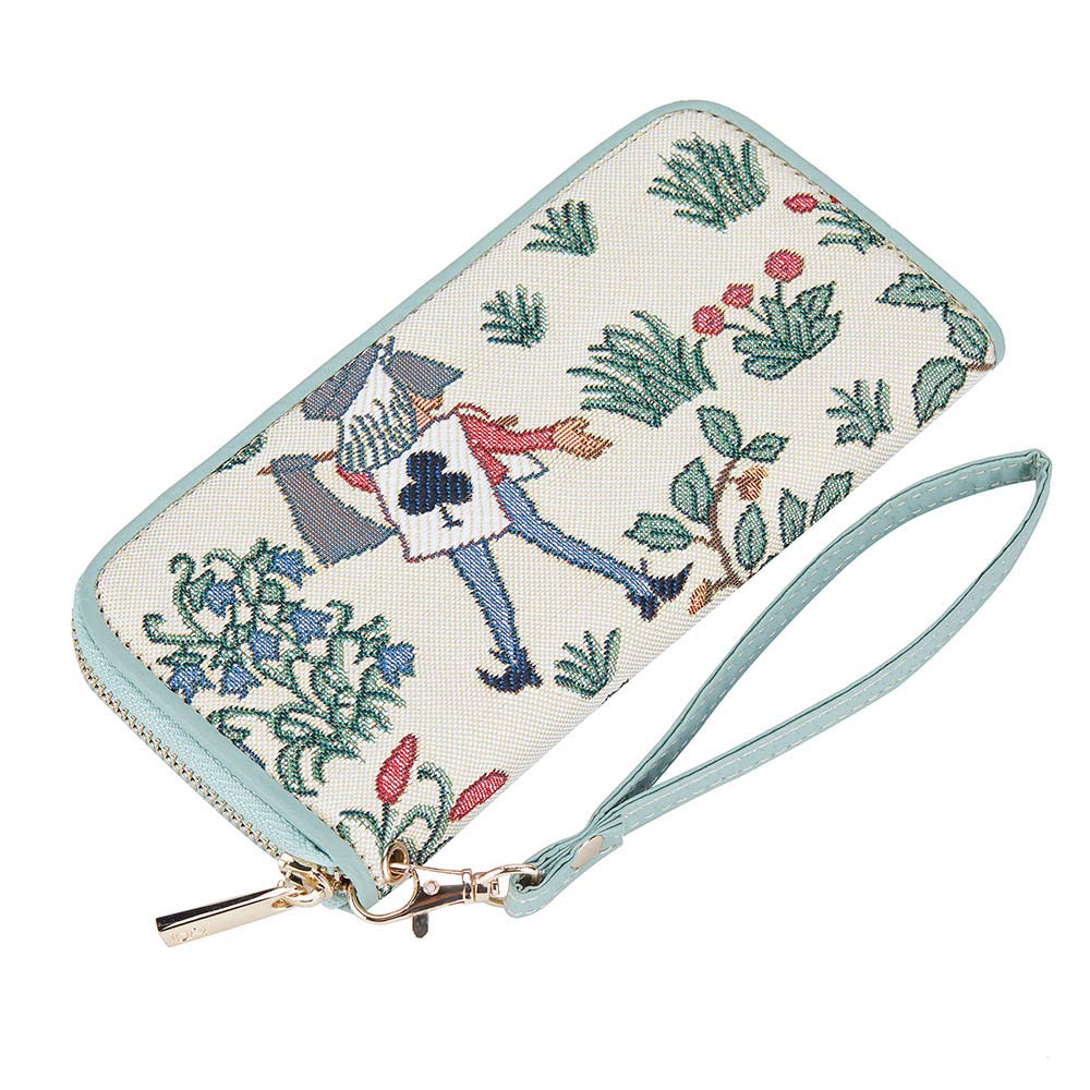 Signare Tapestry Long Zip RFID-Blocking Credit Card Holder Wallet for Women with Flower and Garden Design (Alice in Wonderland; LZIP-ALICE)