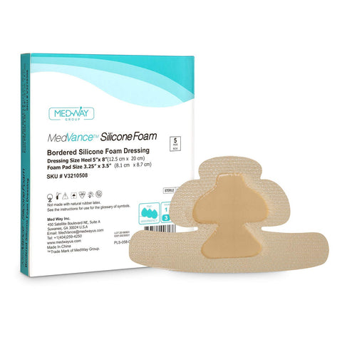 MedVanceTM Silicone - Bordered Silicone Adhesive Foam Dressing, Heel/Elbow/Wrist, 5"x8", Box of 5 dressings