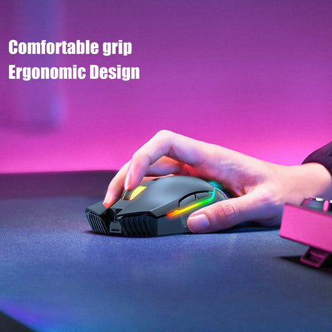 Wireless Gaming Mouse, 6400DPI 2.4Ghz Pro Optical Sensor Gaming Mechanical Mouse with 6 DPI Levels, RGB Color Backlight, Built in Rechargeable Battery, Ergonomic Design, Plug & Play(Black)