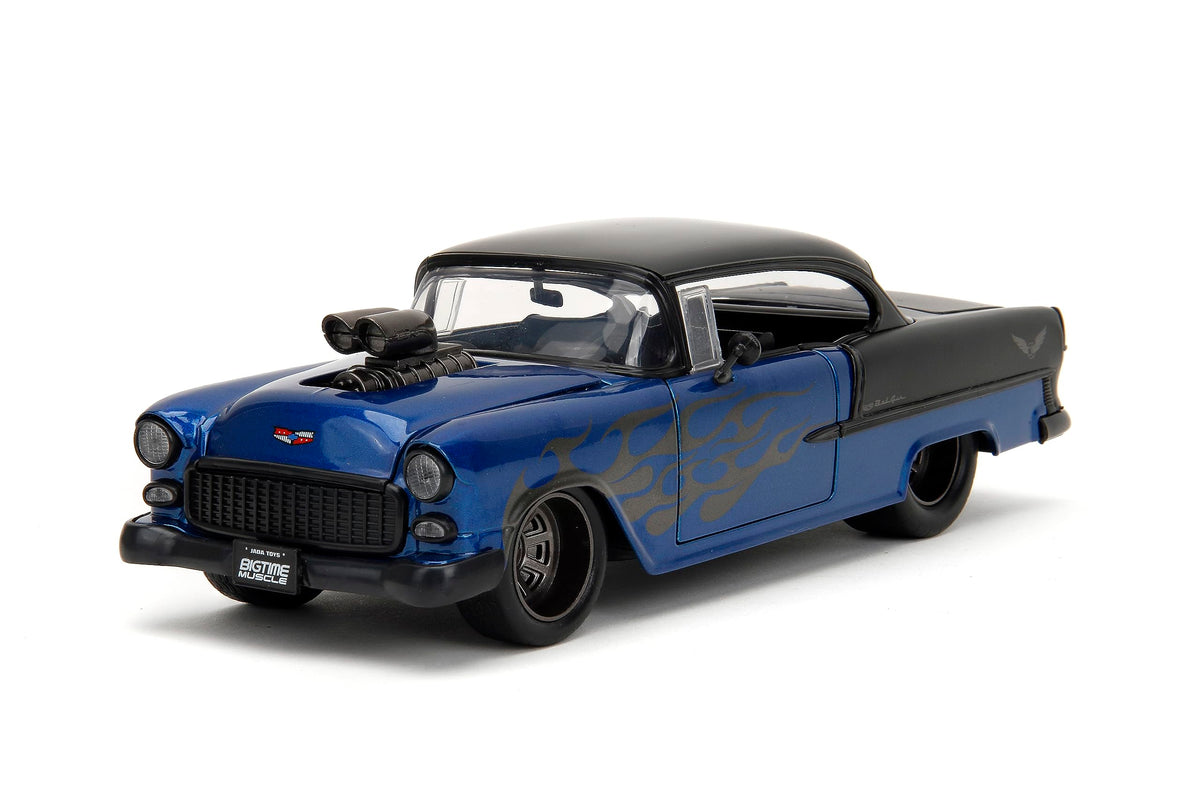 Big Time Muscle 1:24 1955 Chevy Bel-Air Die-Cast Car, Toys for Kids and Adults(Blue/Black)