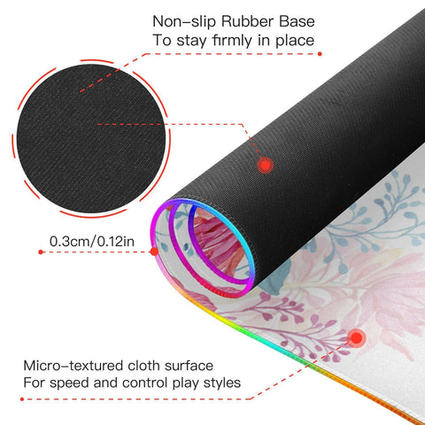 Flowers Birds Wireless Charging Mouse Pad for Mobile Phone Extra Large Gaming Mousepad with 13 Lighting Modes Mouse Mat for Gaming MacBook PC Laptop Desk Home Office