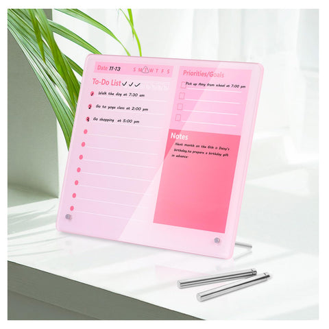 Desktop Thickened Acrylic Dry Erase Board to do List Planner Board,12"x10",Tabletop Whiteboard with Stand,Frameless Pink Dry Erase White Board,for Office/Home/School