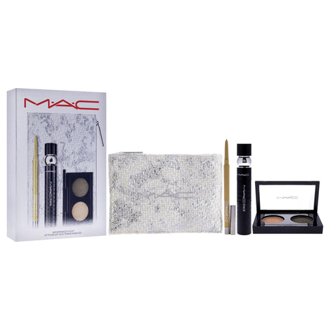 MAC Snowtrance Eye Kit for Women - 4 Pc 0.1oz Eye Shadow Duo, 0.41oz M-A-C Stack Mascara - Black, 0.01oz M-A-C Colour Excess Gel Pencil Eye Liner - Gold Goals, Pouch