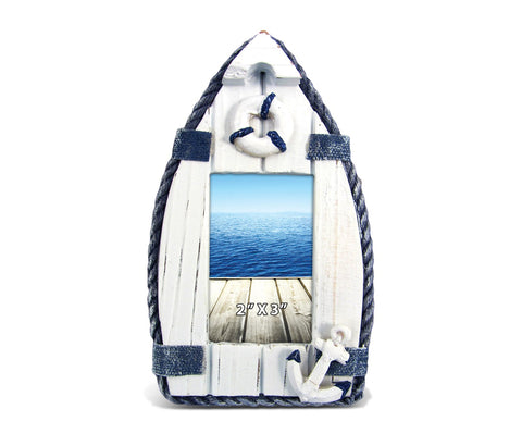 Puzzled CoTa Global Boat Beach 2x3 Frame - White Distressed Wood Boat Anchor Photo Frame for Summer Vacation Memory, Handmade Beach Sand Nautical Picture Frame For Tabletop or Wall Hang - 5.8. Inch