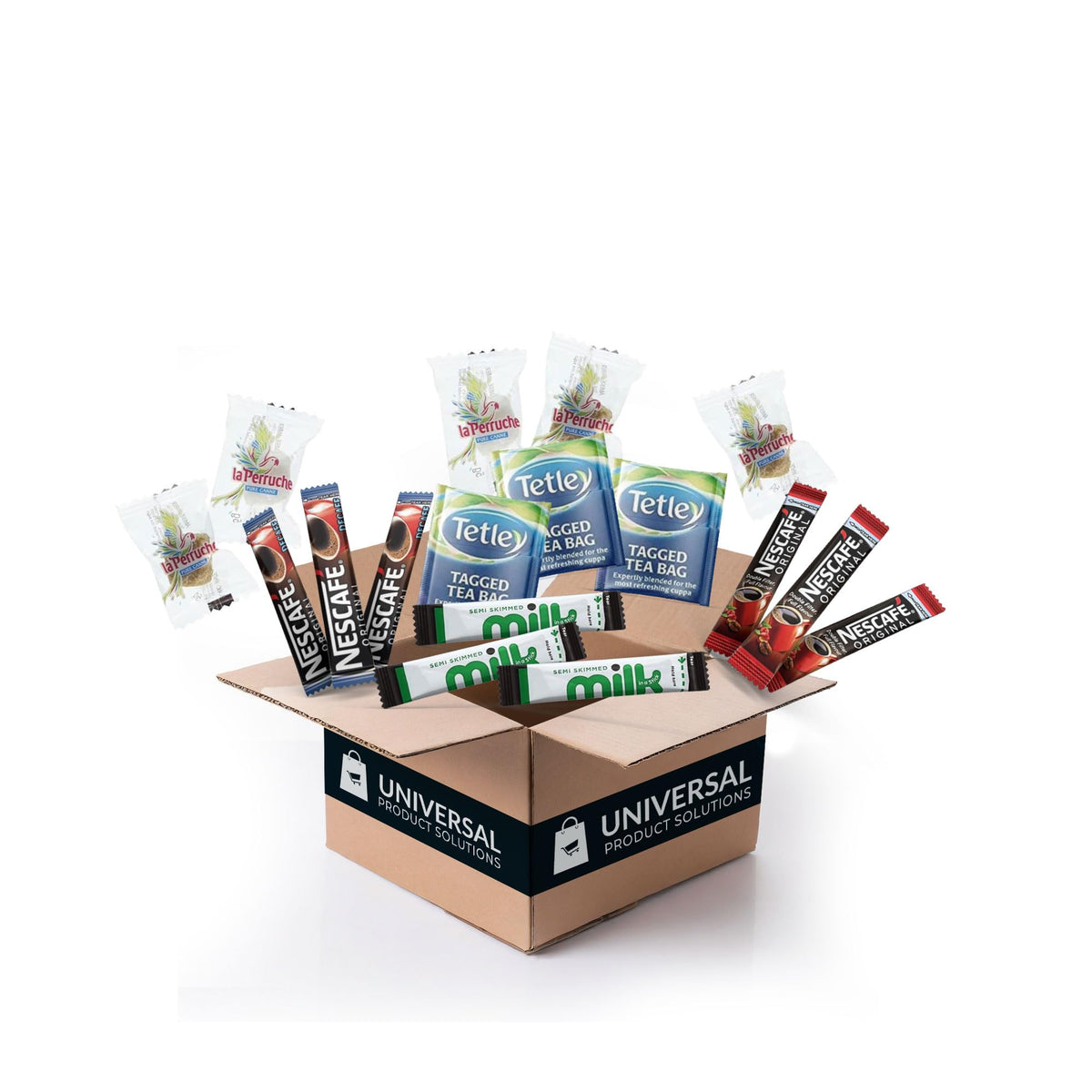 Hot Drink Hosting Hamper Including Tea, Coffee, Milk, Sugar / Customisable Combination of 5 Products for Your Customers Use