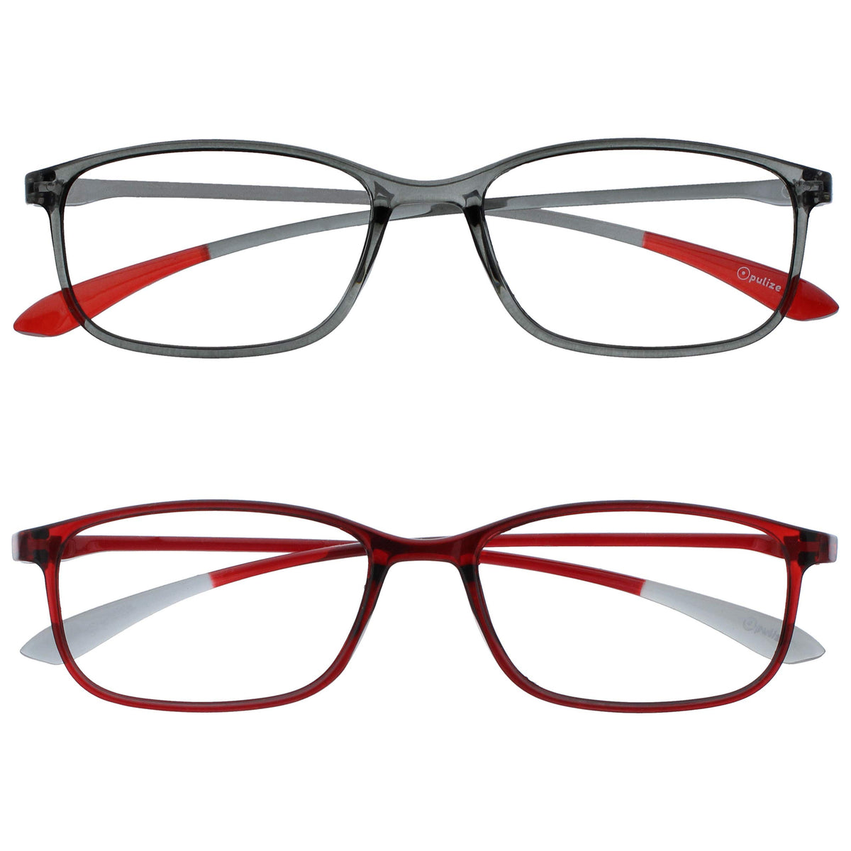 OPULIZE Ice Reading Glasses 2 Pack Ultra Lightweight Frame Scratch Resistant Grey Red Mens Womens RR61-7Z +1.00