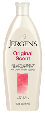 Jergens Original Scent Dry Skin Moisturizer, 10 Ounce Body Lotion, with HYDRALUCENCE blend and Cherry Almond Essence, for Long Lasting Skin Hydration