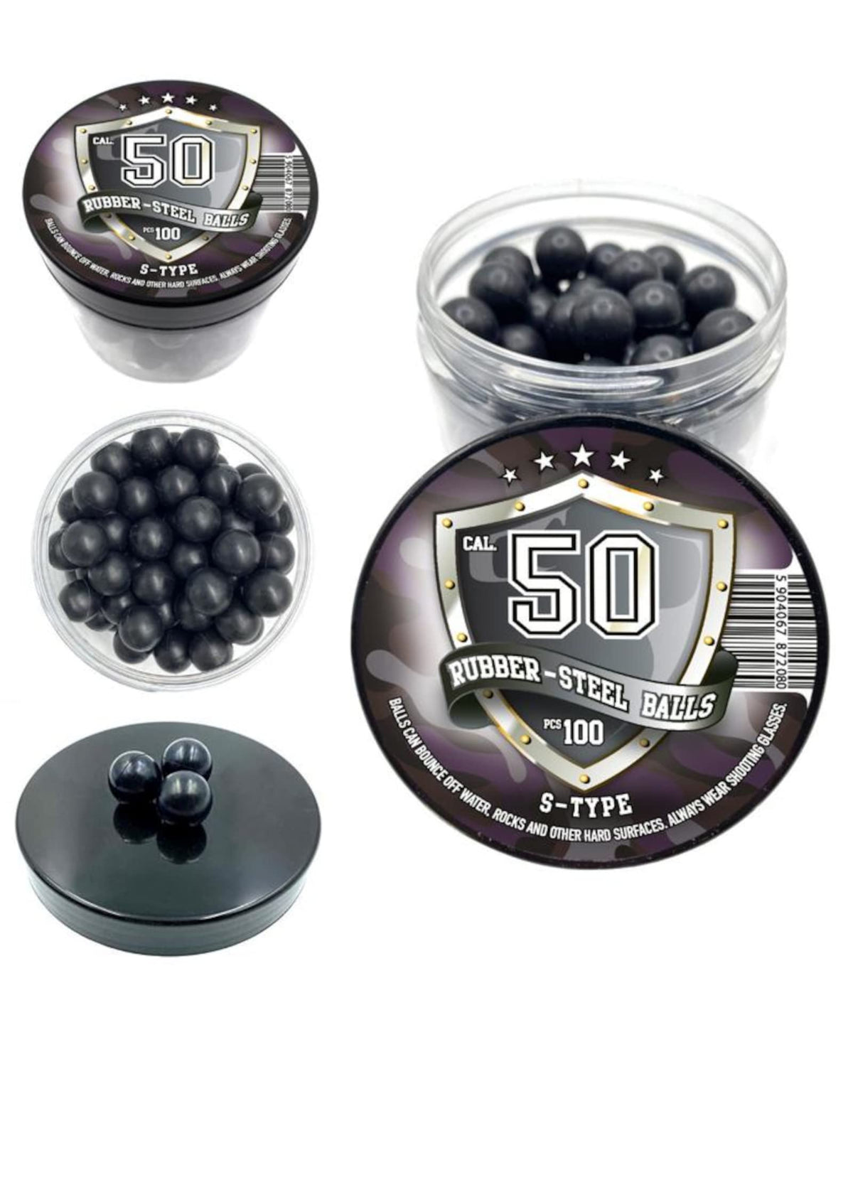 100 pcs. Premium Quality Hard Mix Rubber Steel Balls 2.7 Grams Heavy Reusable Ammo Projectiles Paintballs Reballs Powerballs for Shooting Training Home and Self Defense Pistols in 50 Caliber (S-TYPE)