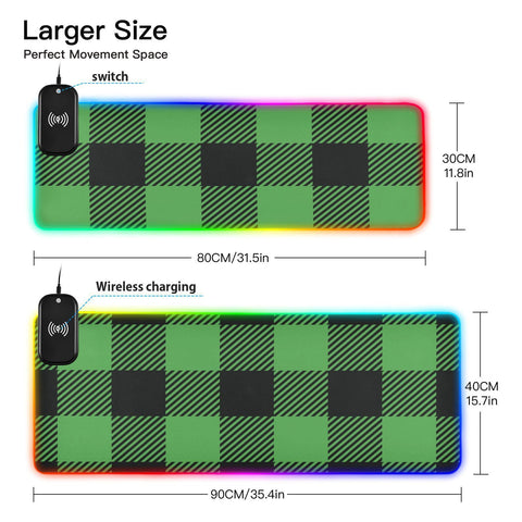 Buffalo Plaid Wireless Charging Mouse Pad for Mobile Phone Extra Large Gaming Mousepad with 13 Lighting Modes Computer Mat for Office Home Gaming MacBook PC Laptop Desk