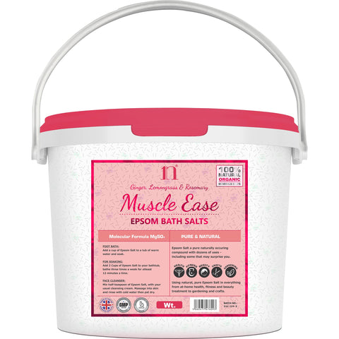 Scented Epsom Salt Muscle Ease Salts with Ginger, Lemongrass & Rosemary Bucket Food Grade Magnesium Sulphate Foot Soak Salts Bath Epsom Salts (Ginger, Lemongrass & Rosemary, 2.5KG)