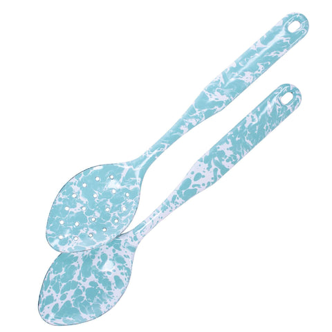 Golden Rabbit Enamelware - Sea Glass Swirl Pattern - Kitchen Spoon Set