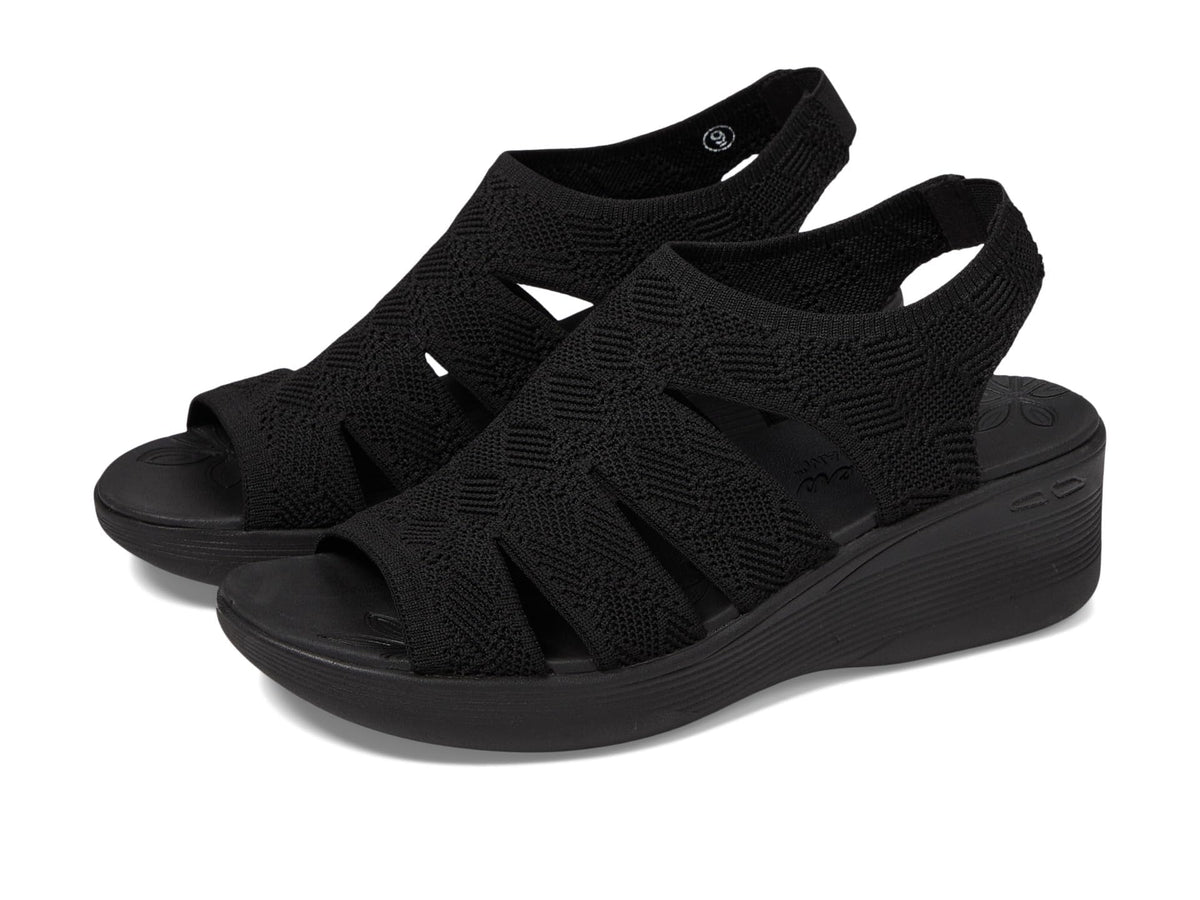 Skechers Women's PIER-LITE-Memory Maker Wedge Sandal, Black/Black, 6