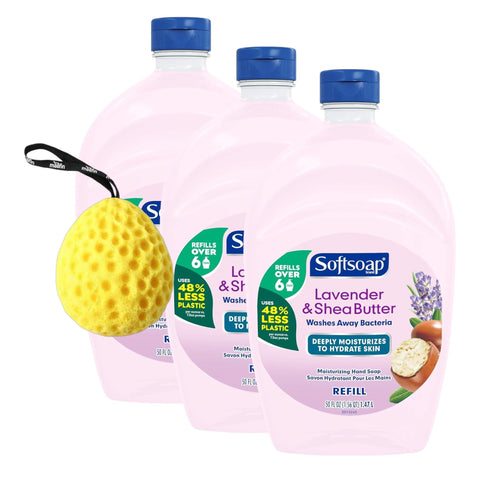 moofin Hand Soap Refills - 50 Fl oz Moisturizing Hand Soap with Shea Butter Lavender Scent - Gentle Gel Formula for Skin-Nourishing and Hydration Includes Bath Sponge ~ [Pack of 3]