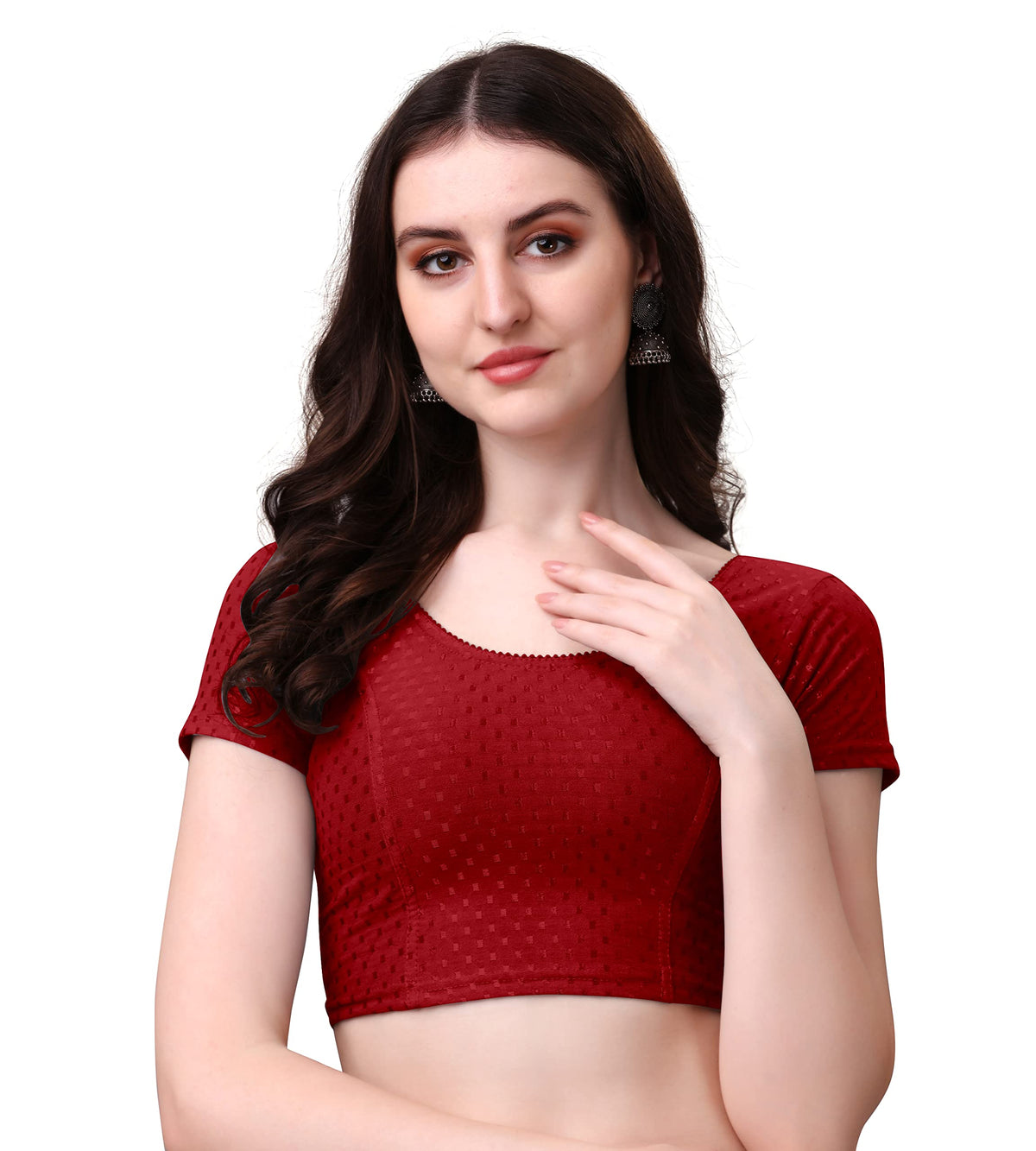 Kipzy Women's Round Neck Short Sleeve Blouse, Maroon, 28