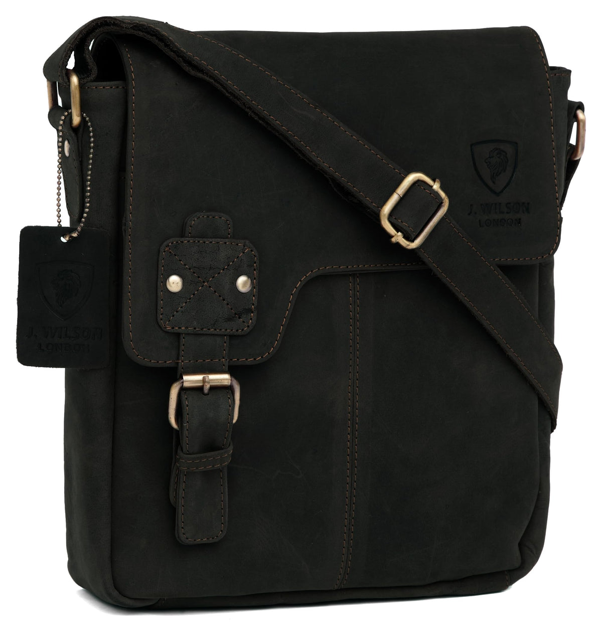 J. Wilson London Genuine Leather Handmade Mens Women Flapover Everyday Crossover Shoulder Work iPad Messenger Bag