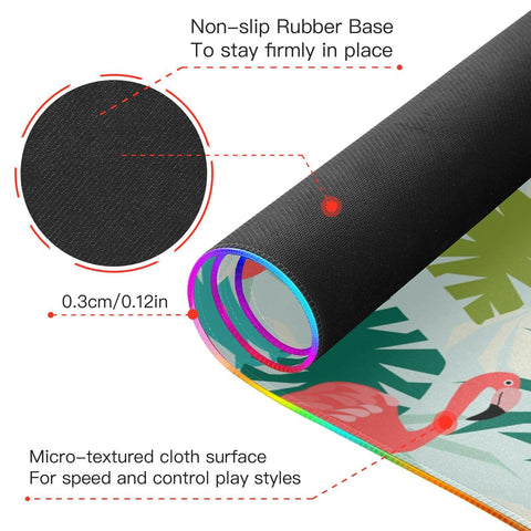 Flamingo Palm Leaves Summer Wireless Charging Mouse Pad for Mobile Phone Extra Large Gaming Mousepad with 13 Lighting Modes Keyboard Mat for MacBook PC Laptop Desk Office Home Gaming