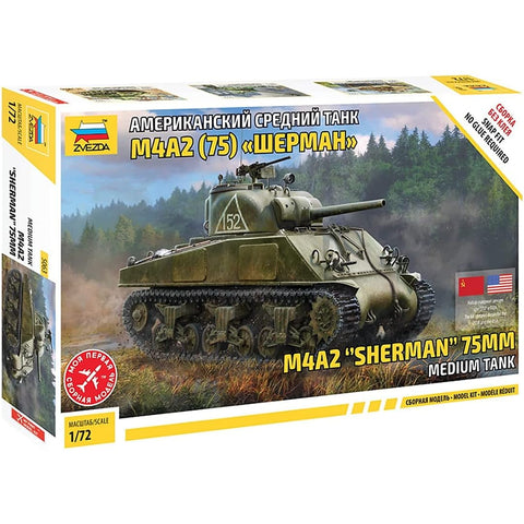 Zvezda Model Kit 5063 US Medium Tank M4A2 Sherman 75mm, Scale 1/72