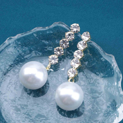 Yheakne Vintage Pearl Drop Earring Gold Rhinestone Diamond Stud Earrings Cubic Crystal Earrings Wedding Pearl Earrings Jewelry for Women and Girls