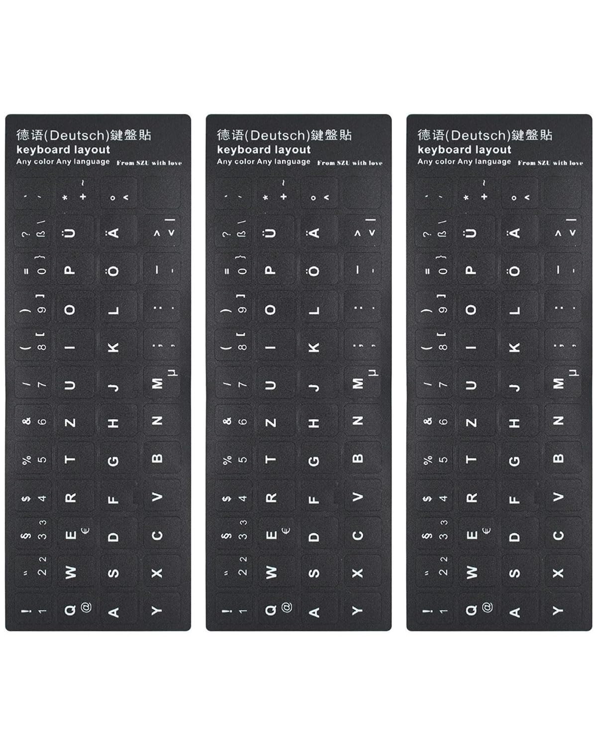 ZAMXHUG 3 Pieces German Keyboard Stickers - Universal Stickers in German, Computer Keyboard Stickers for Faster Keypad Identification, Good Adhesion, Black