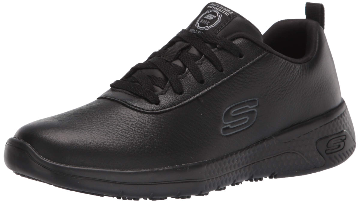 Skechers Women's Athletic lace up Food Service Shoe, Black, 5.5