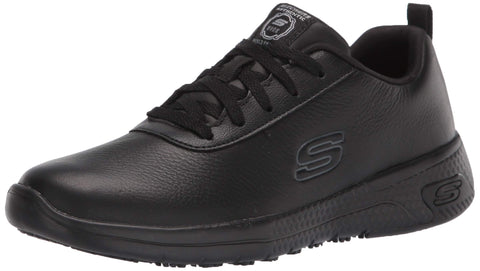 Skechers Women's Athletic lace up Food Service Shoe, Black, 5.5
