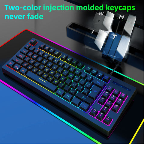 CCYLEZ RGB Bright Backlight Mechanical Gaming Keyboard87 Keys Wired Mechanical Keyboard Compact Two Color Injection Keycaps Keyboard for Win for OS for Android