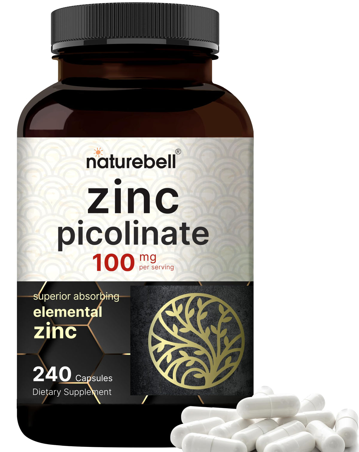 High Potency Zinc Picolinate 100mg - 240 Capsules, Bioavailable Form of Zinc for Immune Support and Skin Health - Non-GMO and Gluten- Zinc Supplements