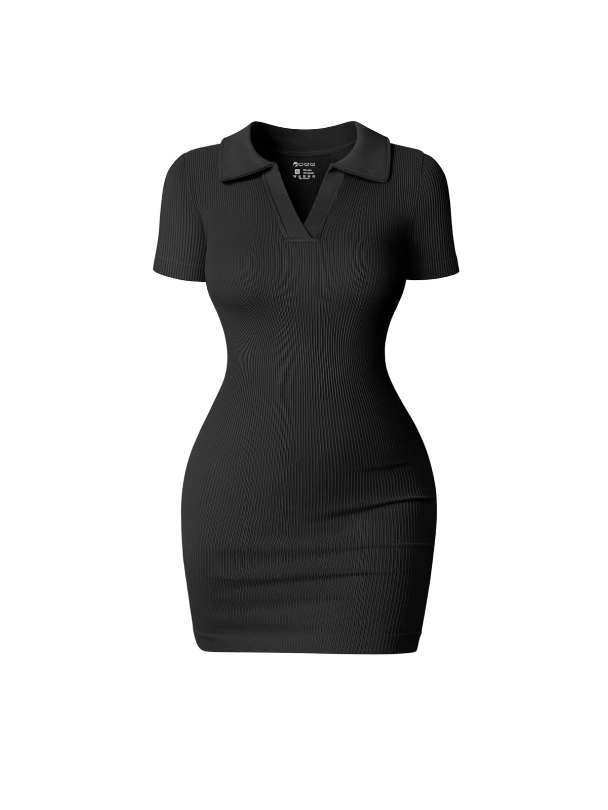 OQQ Women's Mini Dresses Sexy Ribbed Short Sleeve Tummy Control Bodycon Mini Dress Black