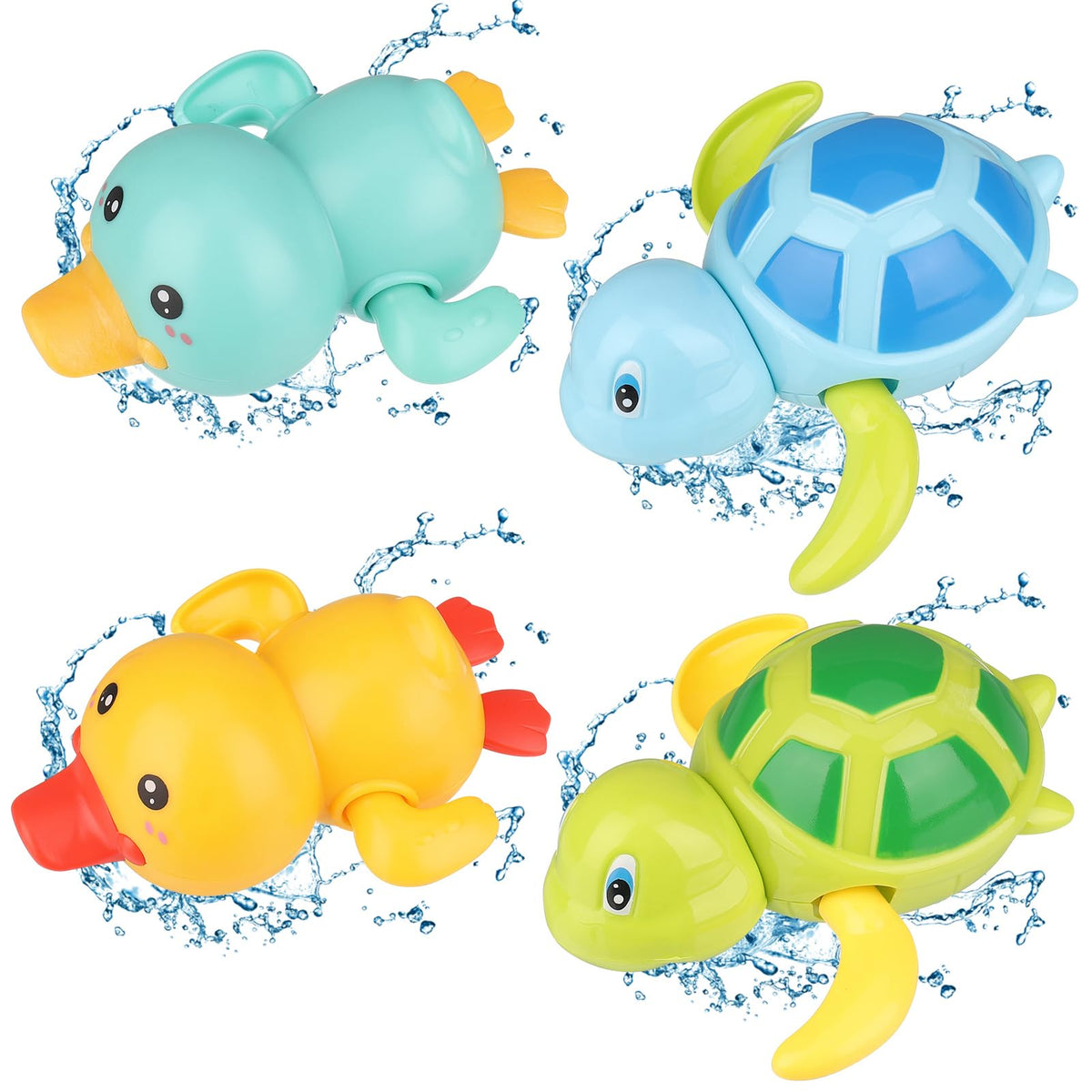 Pinenuts Baby Bath Toys, 4 Pcs Baby Bath Tub Toys Wind-up Toys Paddling Pool Toys Floating Swimming Ducks & Turtles Water Toys for Toddler Kids Girls Boys Bath-time Shower Gifts