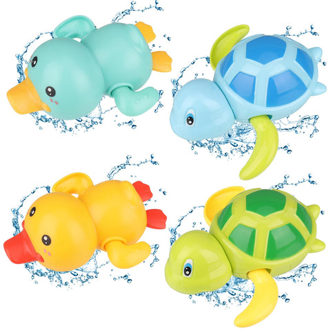 Pinenuts Baby Bath Toys, 4 Pcs Baby Bath Tub Toys Wind-up Toys Paddling Pool Toys Floating Swimming Ducks & Turtles Water Toys for Toddler Kids Girls Boys Bath-time Shower Gifts