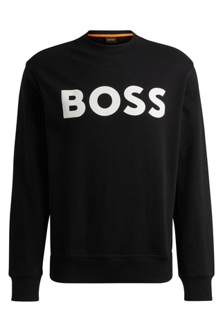 BOSS Mens WeBasicCrew Cotton-terry sweatshirt with rubber-print logo