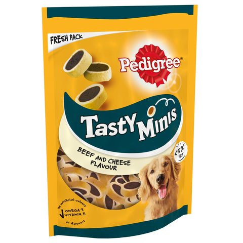 Pedigree Tasty Minis 8 x 140 g Bags, Dog Training Treats, Cheesy Nibbles with Cheese and Beef Flavouring