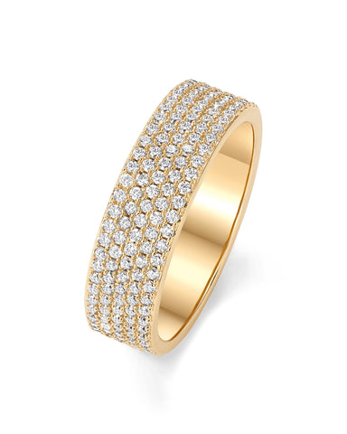 PAVOI 14K Yellow Gold Plated Cubic Zirconia Wide Eternity Statement Rings | CZ Stackable Wedding Band for Women | Size 9