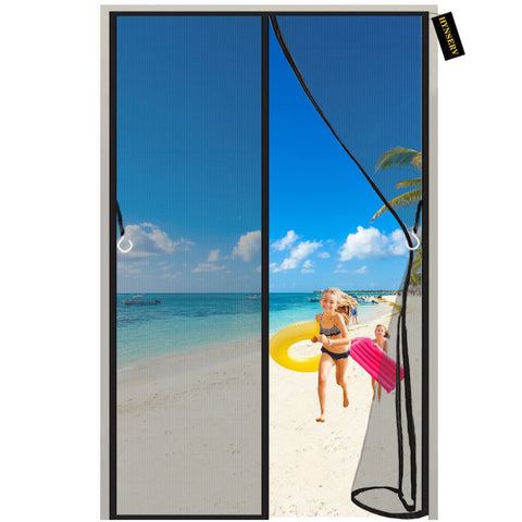 Magnet Fly Screen Door Black 120x240cm Heavy Duty Bug Mesh Curtain with Magnets Full Frame Magic Tape Keep Fresh Air in & Bugs Out Easy to Install