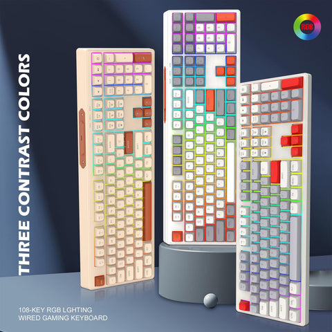ciciglow Mechanical Gaming Keyboard, RGB Backlit, 26 Keys Anti Ghosting for Computer Gaming, Office, Home Use (Grey White Orange)