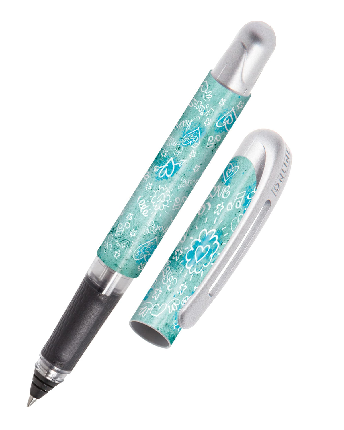 ONLINE ergonomic rollerball pen Love for school & college ? soft grip part for left- and right-handed ? for standard ink cartridges, refillable ? pens for beginners, pupils, students