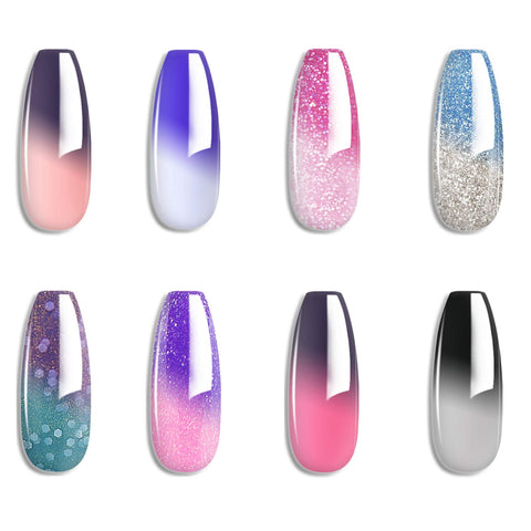 Omainy Gel Nail Polish Set -Color Changing Gel Nail Polish Set Purple Blue Pink Red Laverder Wind Red Black Color Changing Gel Polish Soak Off UV LED Thermal Temperature Art (8PC001)