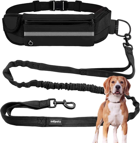 Edipets, Dog Waist Strap, for Running, Extendable, Hands-Free, Running, Anti-Pull, Elastic, Reflective, 160-220 cm, Walk, for Mobile Phone (Black)