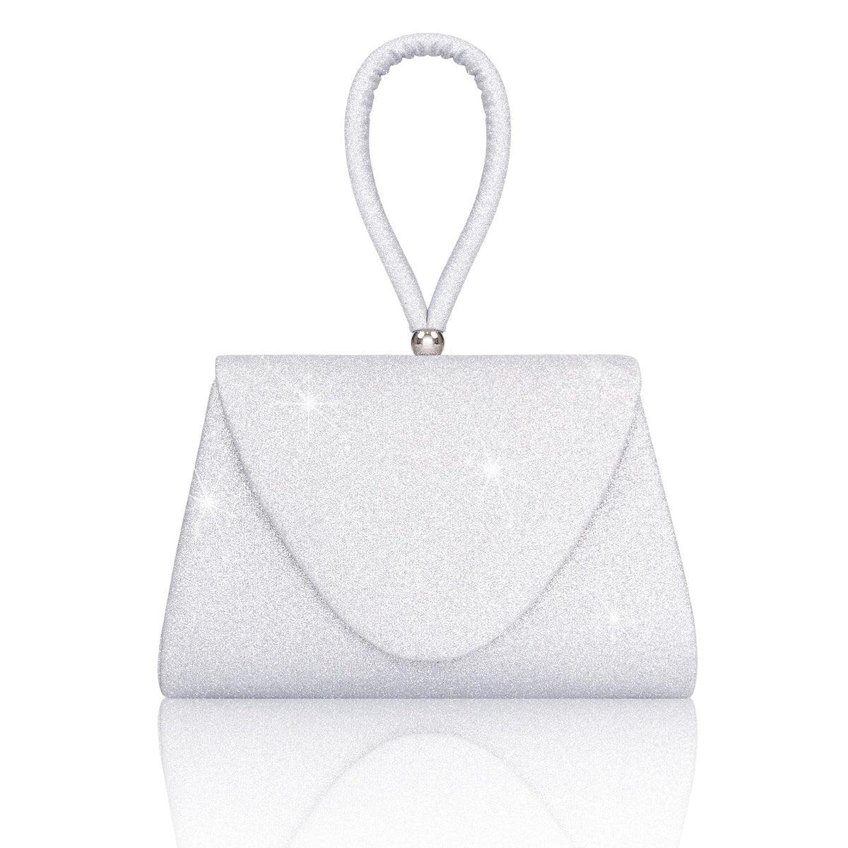 Larcenciel Women's Clutches, Sparkly Silver Top Handle Evening Clutch Bag with Detachable Chain, Ladies Elegant Handbags Sequin Envelope Crossbody Shoulder Bag for Party, Prom, Wedding, 20x13.5x4cm