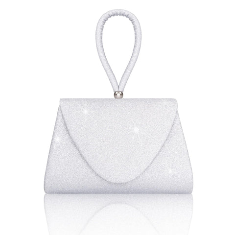 Larcenciel Women's Clutches, Sparkly Silver Top Handle Evening Clutch Bag with Detachable Chain, Ladies Elegant Handbags Sequin Envelope Crossbody Shoulder Bag for Party, Prom, Wedding, 20x13.5x4cm