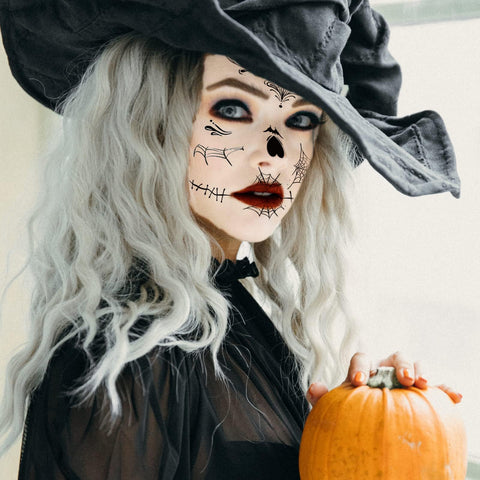 Day of the Dead Face Tattoos - 10 Sheets Halloween Temporary Tattoos Face Stickers Kit DÃƒÆ’Ã‚Â­a de Los Muertos Glitter Red Roses Skeleton Sugar Skull Fake Tattoo for Halloween Makeup on Face Body