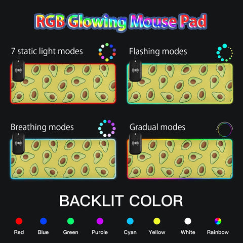 Avocado Fruit Wireless Charging Mouse Pad for Mobile Phone Extra Large Gaming Mousepad with 13 Lighting Modes Mouse Mat for Gaming MacBook PC Laptop Desk Home Office