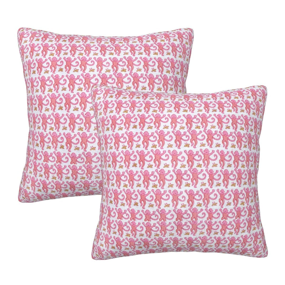 Pink Rabbit Monkeys Throw Pillow Cover Set of 2 Preppy Decorative Pillows Case 12"X12"Aesthetic Funky Rectangular Lumbar Cushion Cover for Home Bedroom Room College Dorm Bed Couch Sofa Decor