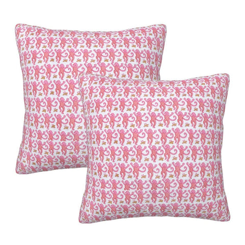 Pink Rabbit Monkeys Throw Pillow Cover Set of 2 Preppy Decorative Pillows Case 12"X12"Aesthetic Funky Rectangular Lumbar Cushion Cover for Home Bedroom Room College Dorm Bed Couch Sofa Decor