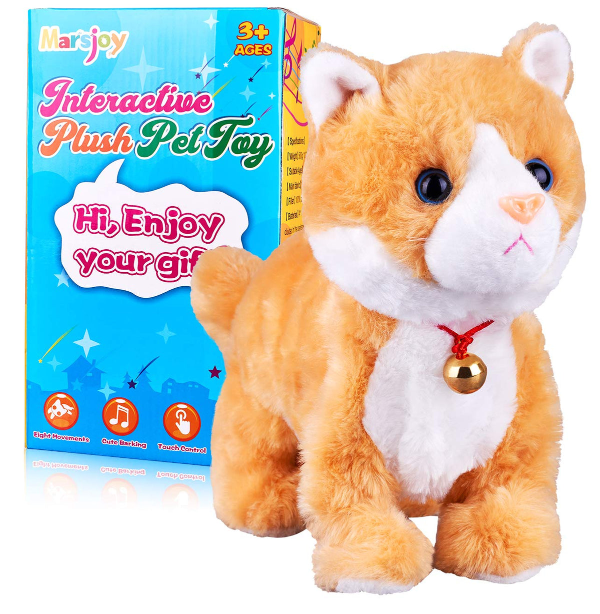 Yellow Plush Cat Stuffed Animal Interactive Cat Robot Toy, Barking Meow Kitten Touch Control, Electronic Pet Cat Kitty Toy, Animated Toy Cat for Girl Kid L:12" * H:8" * W:5"