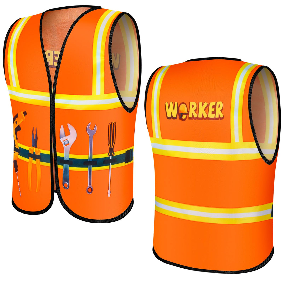 Xtinmee 2 Pcs Kids Construction Vest Children Construction Worker Costume High Visibility Safety Vest Dress up for Aged (Orange)